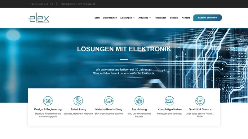 Website von elex Elektronic, Industrie und Maschinenbau, Startseite