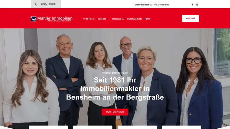 Website von Mahler Immobilien, Immobilien, Startseite