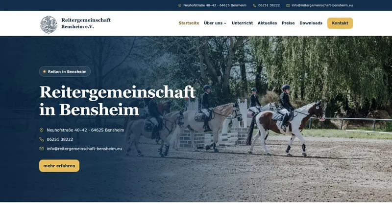 Website von Reitergemeinschaft Bensheim, Verein und Verband, Startseite