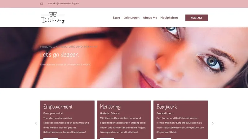 Website von Dawina Starling, Therapie und Heilberufe, Startseite