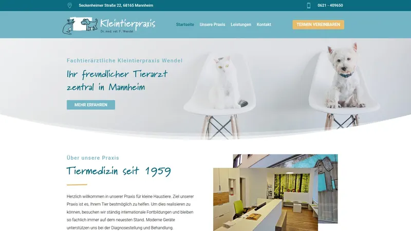 Website von Kleintierpraxis Wendel, Tierarztpraxis, Startseite